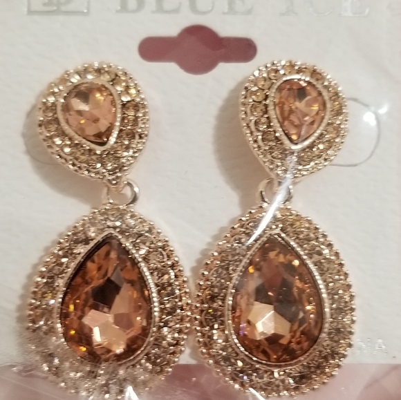 Rhinestone Trim Teardrop Evening Earrings. - Picture 2 of 3